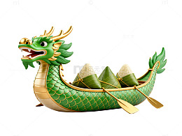 绿色龙舟粽叶装饰图案
