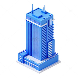 蓝色现代建筑模型3D图
