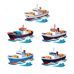 卡通货船海洋运输插画设计素材