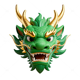 绿色神兽龙头图案插画