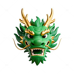 绿龙面具卡通风格装饰元素