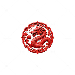 红色中国龙剪纸装饰图案