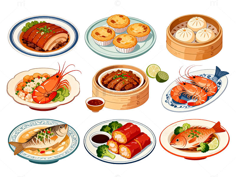 美食插画中式菜肴合集