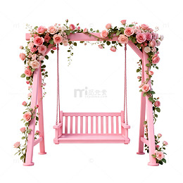粉色浪漫秋千花架装饰素材