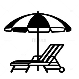 黑白简约沙滩椅遮阳伞图标