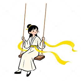 古风女子荡秋千插画