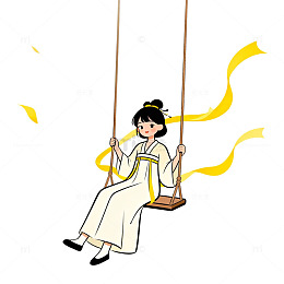 古风女子荡秋千插画