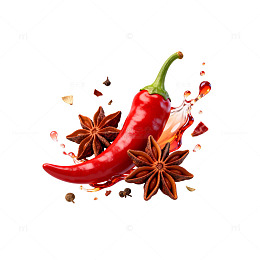 鲜艳辣椒八角香料组合插画