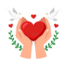 爱心双手和平鸽插画