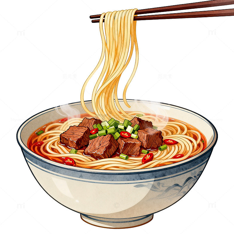 手绘牛肉面美食插画