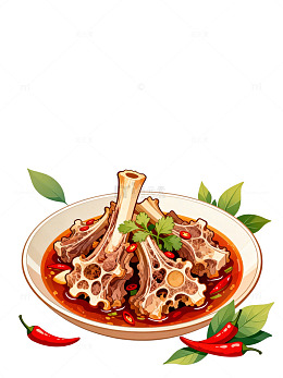 水彩风美食炖肉插画