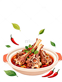 美食插画香辣骨汤炖菜