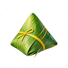 绿色粽叶绑黄色丝线粽子插画
