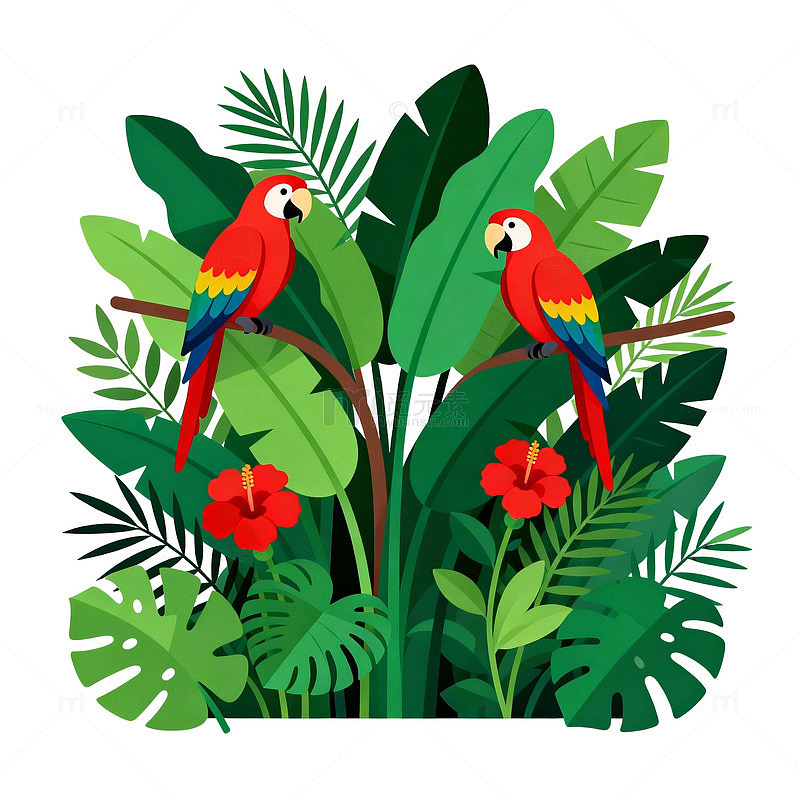 热带雨林鹦鹉插画素材