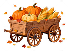 秋季丰收木车插画