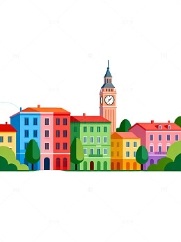 卡通风城市建筑插画