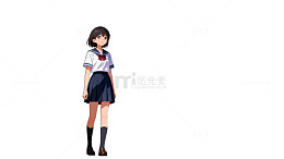 校园风少女街景动漫插画