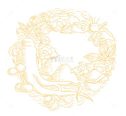 金色人参药材圆环图案