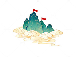 国风山水画云中山峰图