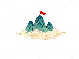 国潮风山水画元素插画设计素材