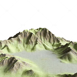 三维山脉地形模型渲染图