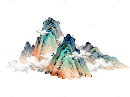 水墨山水画云雾山峰艺术插画