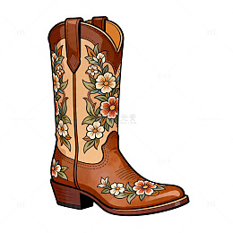 牛仔靴花卉图案插画素材