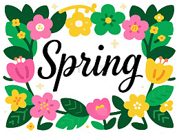 春意盎然艺术字花卉插画