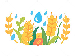 田园风小麦雨滴插画