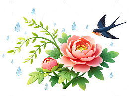 春季花卉燕子插画设计素材