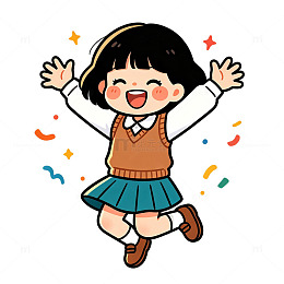 卡通少女欢快跳跃插画