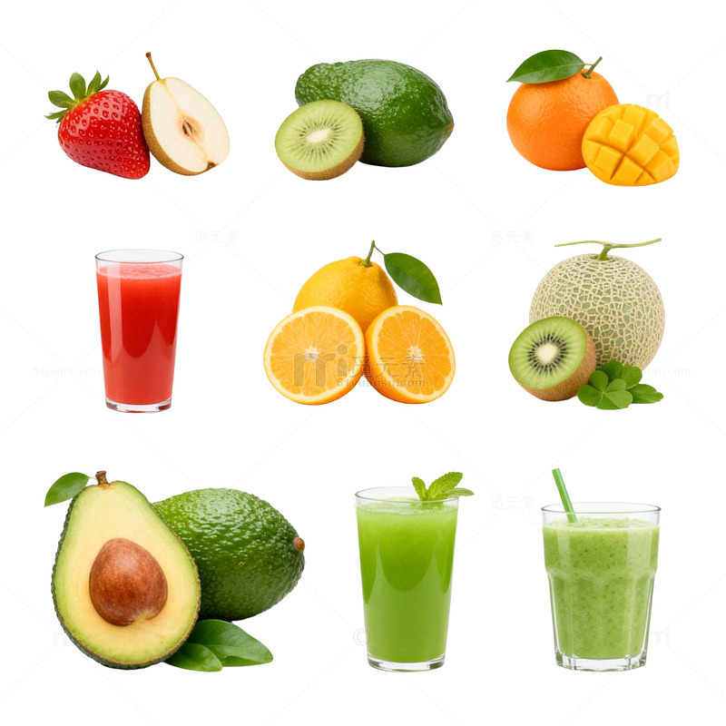 新鲜水果果汁组合设计素材