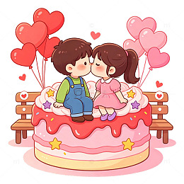 卡通情侣甜蜜场景插画