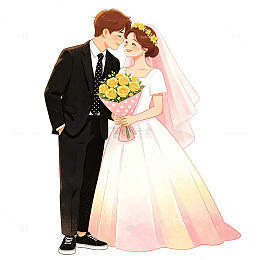 浪漫婚礼插画婚纱新郎插画素材