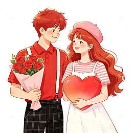 浪漫情侣插画红玫瑰心形素材