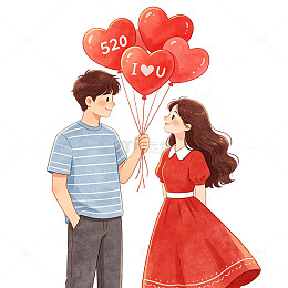 卡通情侣浪漫约会插画