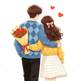 温馨情侣插画爱情浪漫素材