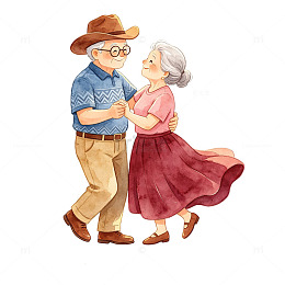 水彩老年夫妇舞蹈插画