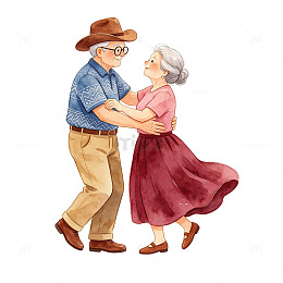 温馨老年舞蹈插画