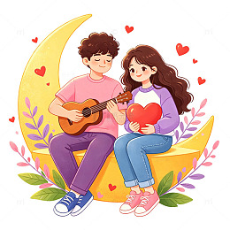 浪漫情侣卡通插画