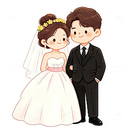 卡通婚礼新人插画