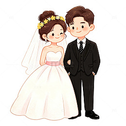 卡通婚礼新人插画设计素材