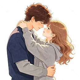浪漫情侣拥抱插画素材