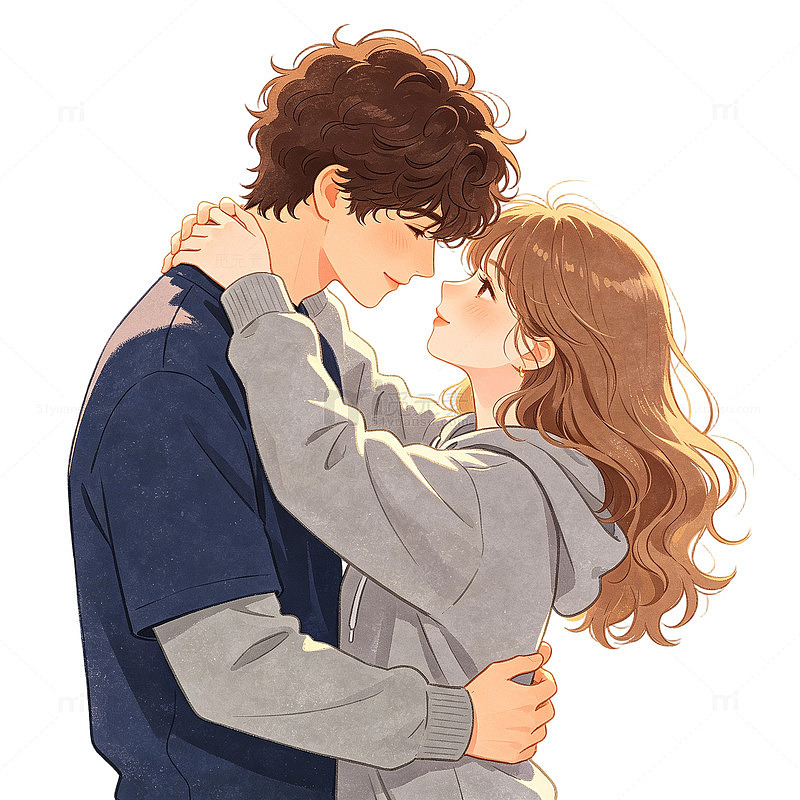 浪漫情侣拥抱插画素材
