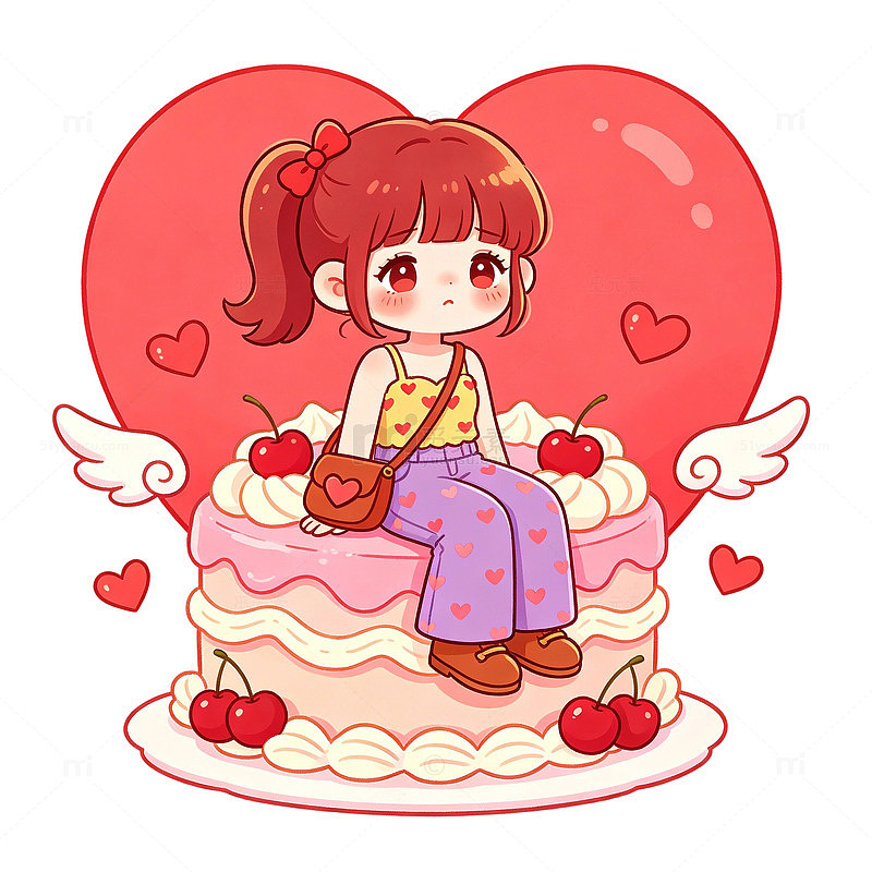 可爱卡通女孩蛋糕插画设计素材