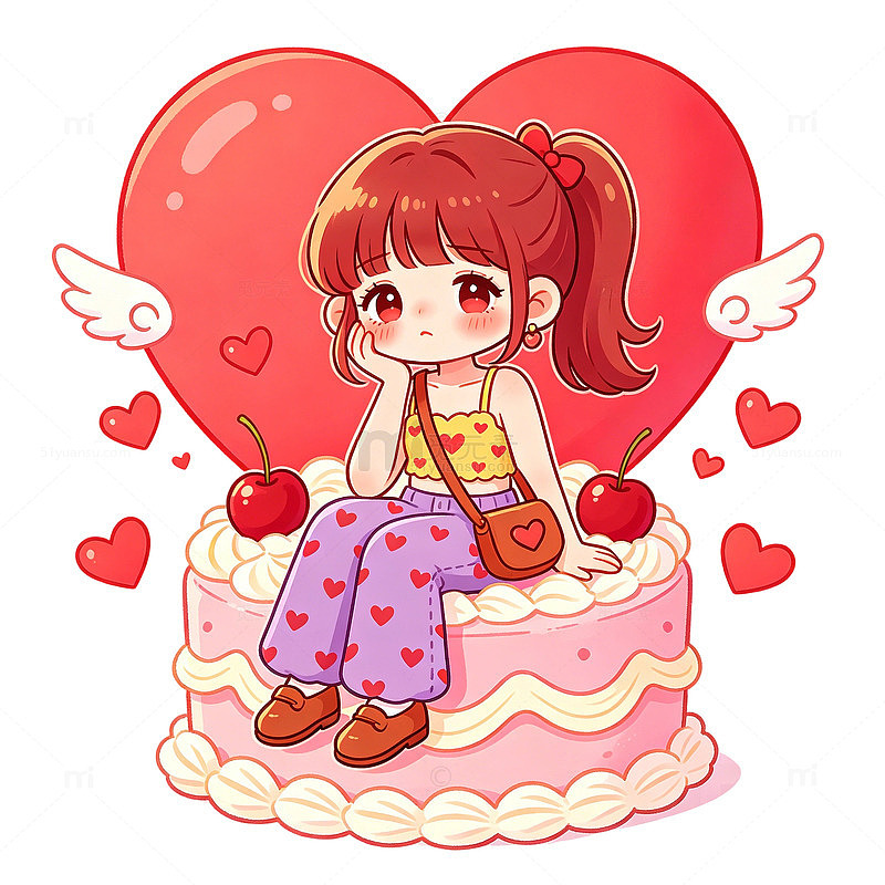 可爱卡通少女庆祝生日插画