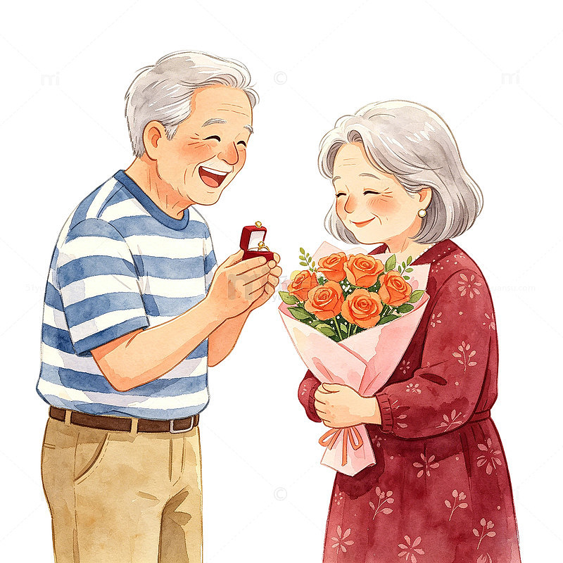 温情老年夫妇求婚插画