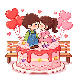卡通情侣蛋糕插画设计素材