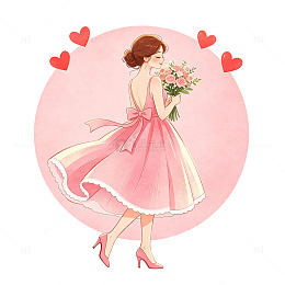 粉色连衣裙少女插画