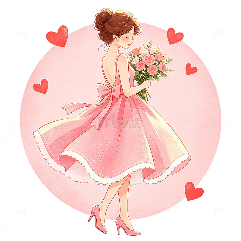 粉色梦幻少女插画